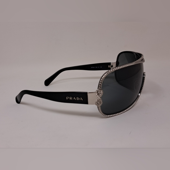 PRADA Women's Rimless shield sunglasses black silver Mono Rope Y2K SPR 1BC-1A1 - Picture 9 of 15